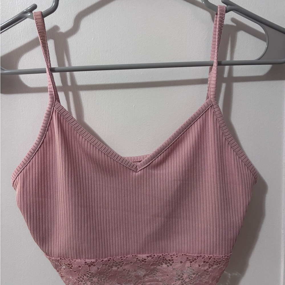 SHEIN Mauve Lace Trim Ribbed Cami